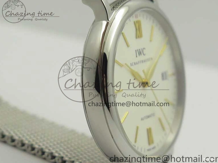 MIROTIME 0327 Breathable Portofino IW356501 SS V3 MK 1:1 Best Edition White Dial Gold Markers On SS Mesh Bracelet MIYOTA 7197